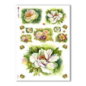 FLOWERS-0134. Carta di riso fiori per decoupage.
