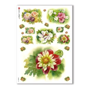 FLOWERS-0135. Carta di riso fiori per decoupage.