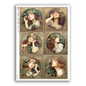 NOUVEAU-0072. Carta di riso art nouveau per decoupage.