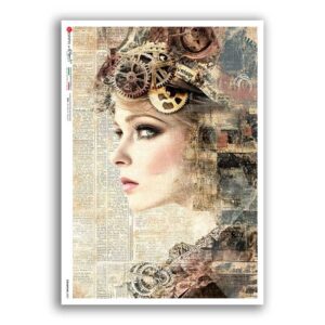 STEAMPUNK-0002. Carta di riso punk per decoupage.
