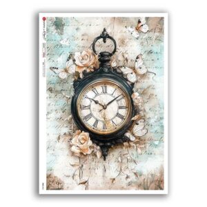 TIME-0066. Carta di riso orologi per decoupage.