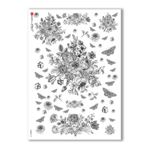 FLOWERS-0199. Carta di riso vittoriana fiori per decoupage.