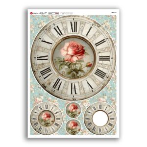 TIME-0068. Carta di riso orologi per decoupage.