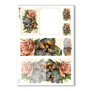 FLOWERS-0249. Carta di riso vittoriana fiori per decoupage.