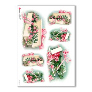 FLOWERS-0267. Carta di riso vittoriana fiori per decoupage.