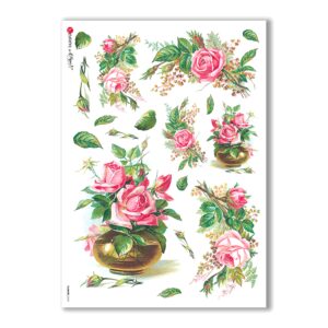 FLOWERS-0269. Carta di riso vittoriana fiori per decoupage.