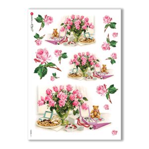 FLOWERS-0271. Carta di riso vittoriana fiori per decoupage.