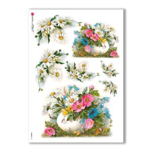 FLOWERS-0272. Carta di riso vittoriana fiori per decoupage.