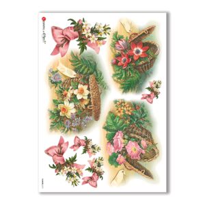 FLOWERS-0275. Carta di riso vittoriana fiori per decoupage.