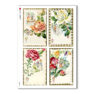 FLOWERS-0276. Carta di riso vittoriana fiori per decoupage.
