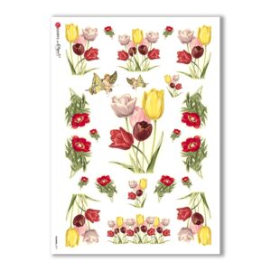 FLOWERS-0277. Carta di riso vittoriana fiori per decoupage.