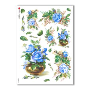 FLOWERS-0284. Carta di riso vittoriana fiori per decoupage.