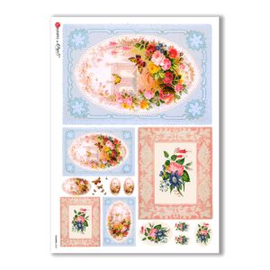 FLOWERS-0298. Carta di riso vittoriana fiori per decoupage.