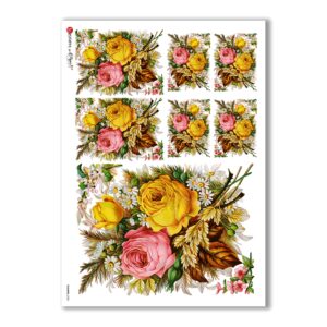FLOWERS-0300. Carta di riso vittoriana fiori per decoupage.