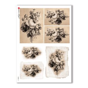 FLOWERS-0313. Carta di riso vittoriana fiori per decoupage.