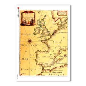 OLD-MAPS-0005. Carta di riso mappe antiche per decoupage.
