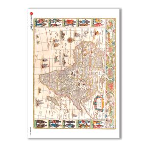 OLD-MAPS-0018. Carta di riso mappe antiche per decoupage.