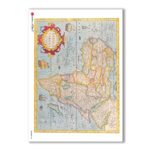 OLD-MAPS-0020. Carta di riso mappe antiche per decoupage.