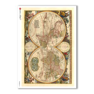 OLD-MAPS-0026. Carta di riso mappe antiche per decoupage.