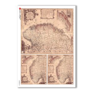 OLD-MAPS-0029. Carta di riso mappe antiche per decoupage.