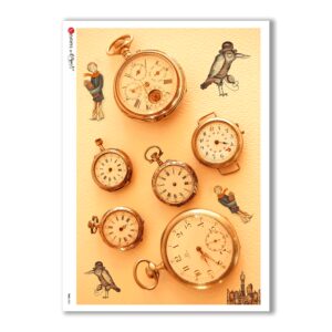 TIME-0001. Carta di riso orologi per decoupage.