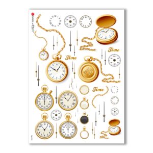 TIME-0002. Carta di riso orologi per decoupage.
