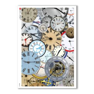 TIME-0005. Carta di riso orologi per decoupage.