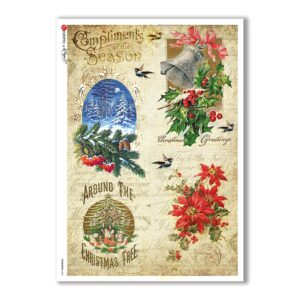 CHRISTMAS-0284. Carta di riso vittoriana Natale per decoupage.