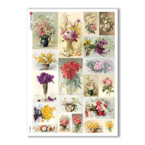 FLOWERS-0321. Carta di riso vittoriana fiori per decoupage.