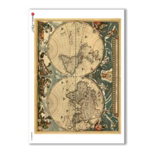 OLD-MAPS-0032. Carta di riso mappe antiche per decoupage.
