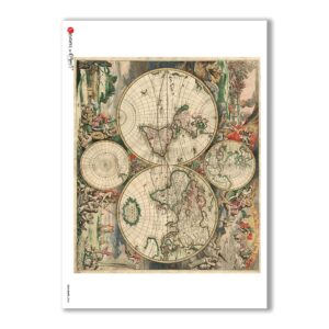 OLD-MAPS-0034. Carta di riso mappe antiche per decoupage.