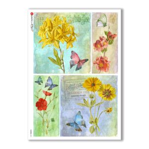FLOWERS-0323. Carta di riso vittoriana fiori per decoupage.