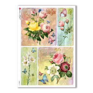 FLOWERS-0325. Carta di riso vittoriana fiori per decoupage.