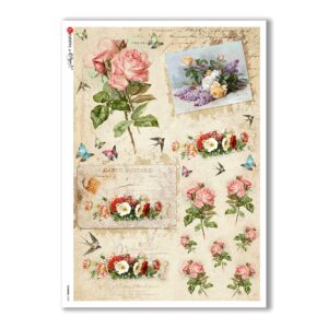 FLOWERS-0332. Carta di riso vittoriana fiori per decoupage.