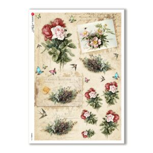 FLOWERS-0334. Carta di riso vittoriana fiori per decoupage.