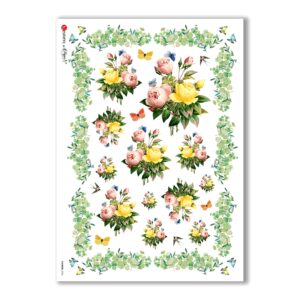 FLOWERS-0336. Carta di riso vittoriana fiori per decoupage.
