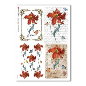 FLOWERS-0363. Carta di riso fiori per decoupage.
