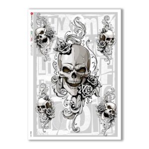 SKULL-0020. Carta di riso teschi per decoupage.