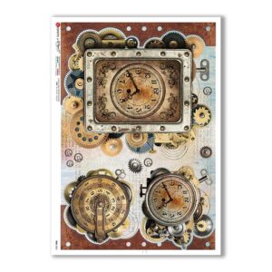 TIME-0026. Carta di riso orologi per decoupage.
