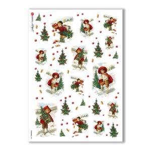 CHRISTMAS-0233. Carta di riso vittoriana Natale per decoupage.
