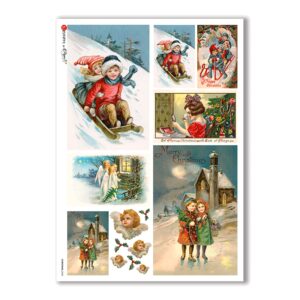 CHRISTMAS-0265. Carta di riso vittoriana Natale per decoupage.