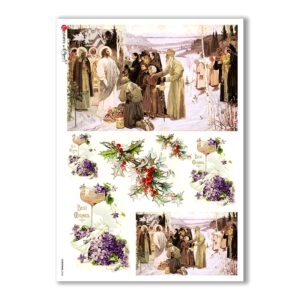 CHRISTMAS-0268. Carta di riso vittoriana Natale per decoupage.