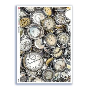 TIME-0028. Carta di riso orologi per decoupage.