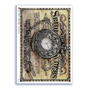 TIME-0032. Carta di riso orologi per decoupage.