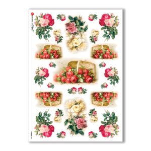 FLOWERS-0084. Carta di riso vittoriana fiori per decoupage.
