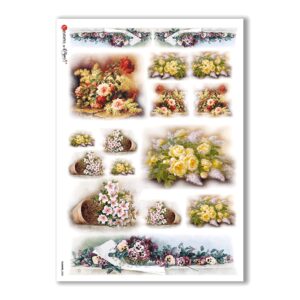 FLOWERS-0085. Carta di riso vittoriana fiori per decoupage.