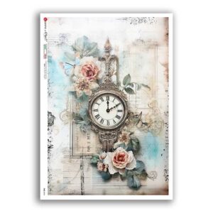 TIME-0044. Carta di riso orologi per decoupage.