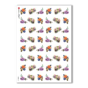 FLOWERS-0107. Carta di riso vittoriana fiori per decoupage.