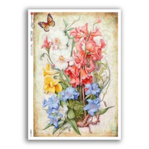 FLOWERS-0420. Carta di riso fiori per decoupage.