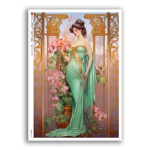 NOUVEAU-0054. Carta di riso art nouveau per decoupage.